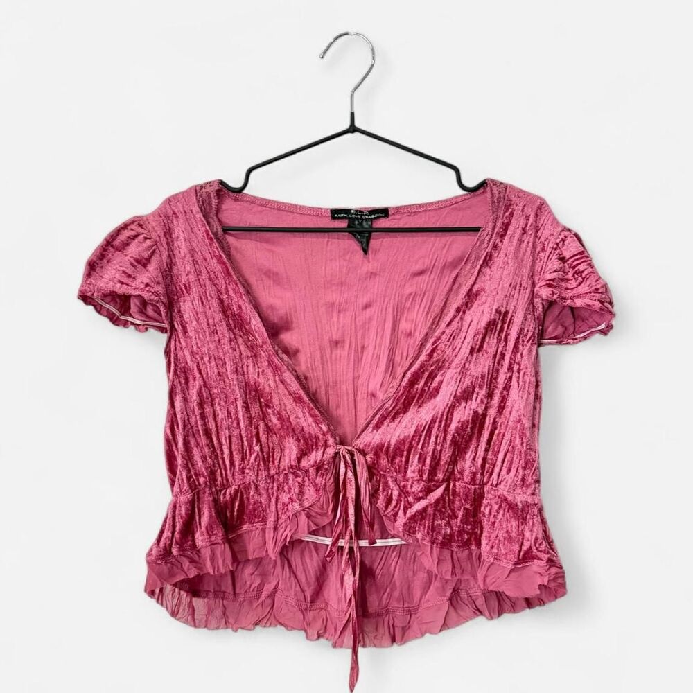 NWT coquette whimsy goth Pink velvet blouse with ruffles Brand new Large